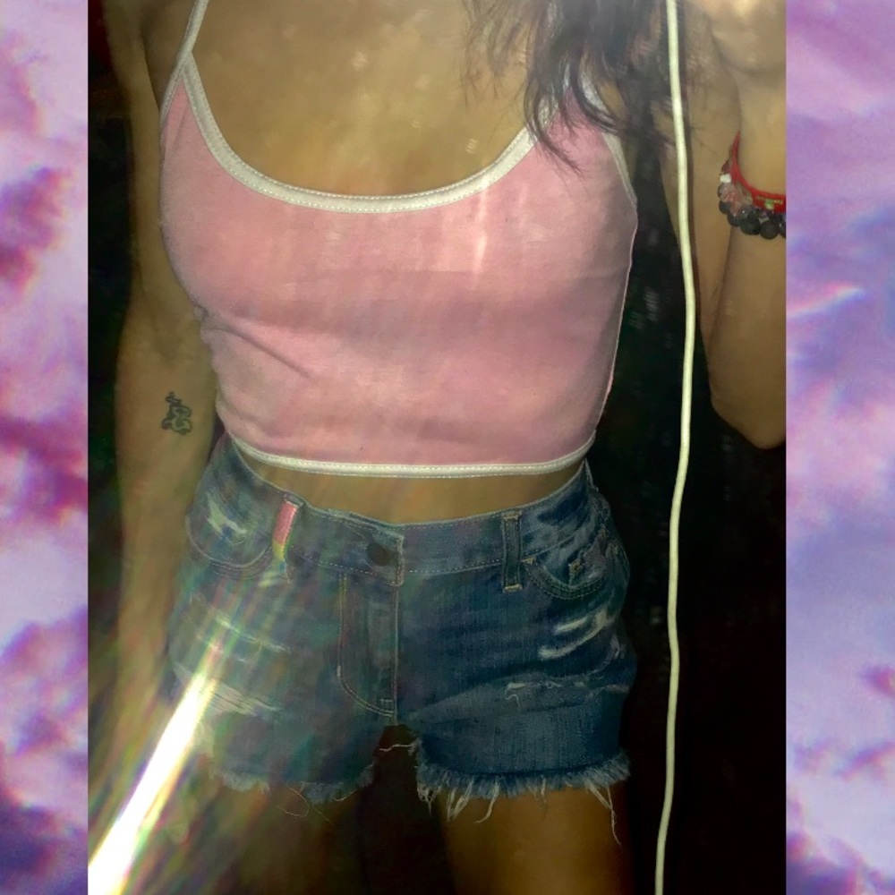 🍭 Pink Halter Tank Ringer Crop Top
